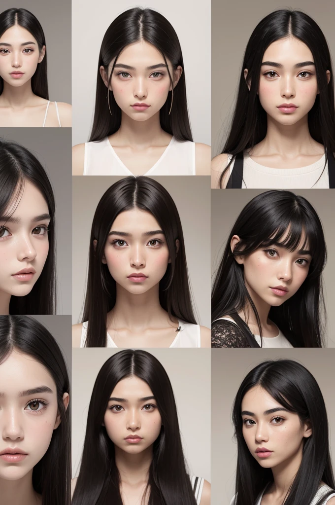hairs: long, straight or slightly wavy, usually loose to the shoulders.eyeballs: Castanhos escuros, grandes e expressivos, with thick, well-defined eyebrows.muka: Oval, with well-marked features, including prominent cheekbones.Height: approximately 1,60m (may vary as he grows).Physicist: Slim and athletic, typical of a young teenager.complexion: Brunetette, that complements your eyes and dark hair.nase: Slightly rounded and proportional to the face.lips: Medium and well defined.