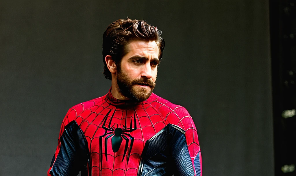 Gyllenhaal, black hair, beard, spidermen, medium full shot