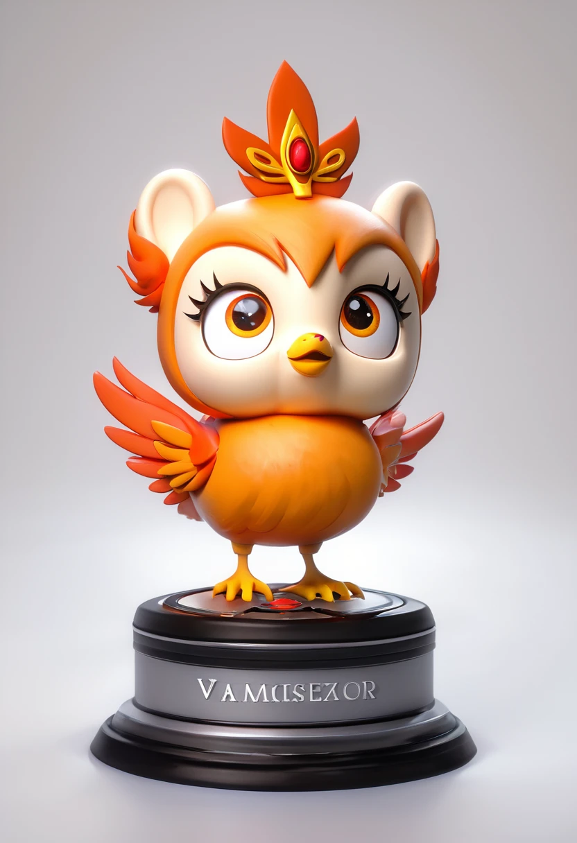 1 cute  phoenix IP，（Cartoon Phoenix）（Front view:1.4），software，Exquisite facial features，（Orange feathers），Round figure，Big round eyes，Clean white background，Natural Lighting，8K，masterpiece，Top quality，very good，3D Style, C4D, mixer，oc rendering