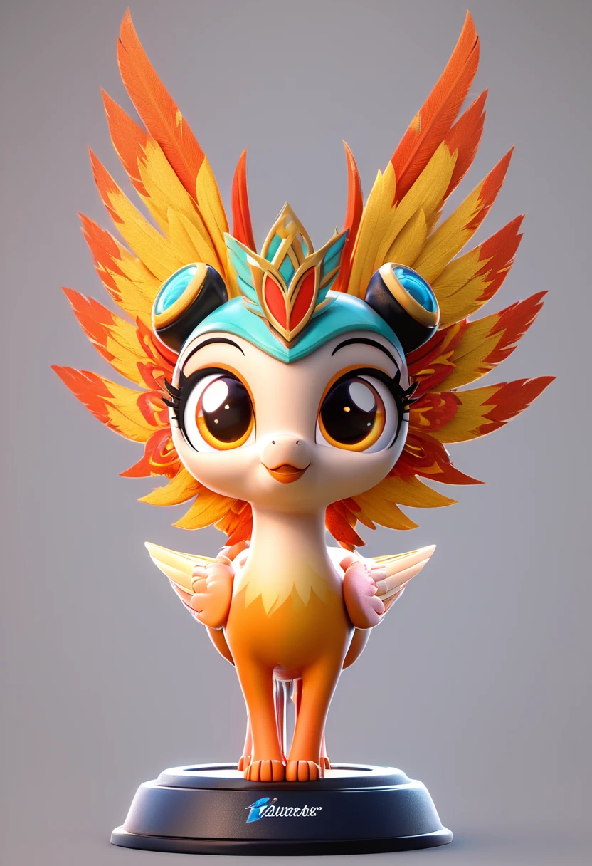 1 cute  phoenix IP，（Cartoon Phoenix）（Front view:1.4），software，Exquisite facial features，（Orange feathers），Round figure，Big round eyes，Clean white background，Natural Lighting，8K，masterpiece，Top quality，very good，3D Style, C4D, mixer，oc rendering