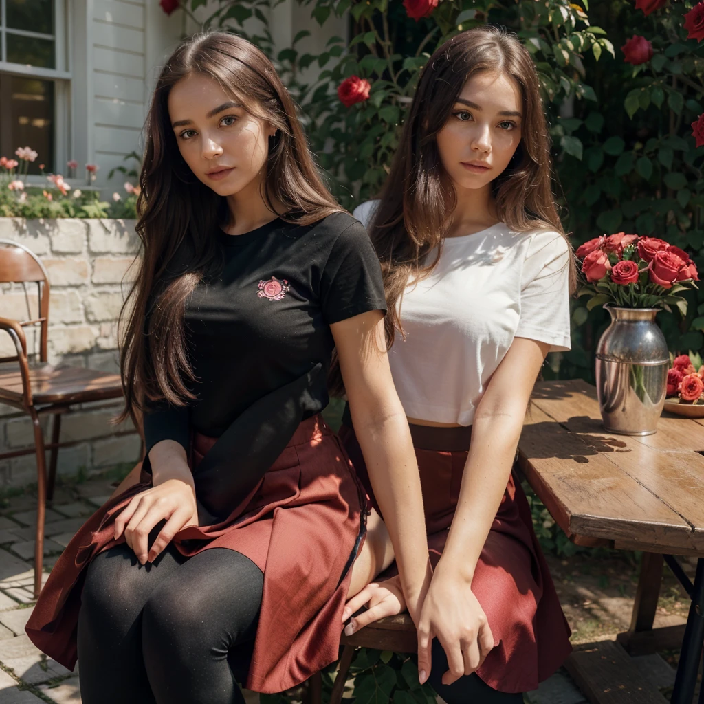A beautiful girl wearing a school uniform sitting in a garden surrounded by red and pink roses, with long flowing hair and a detailed face. The girl is looking at the viewer with a pensive expression, holding an orange flower. In the background, there are spiderlilies, vases, and a black shirt, skirt, and leggings. The scene has a soft, romantic color palette and high-quality, photorealistic rendering.
(best quality,4k,8k,highres,masterpiece:1.2),ultra-detailed,(realistic,photorealistic,photo-realistic:1.37),1girl,beautiful detailed eyes,beautiful detailed lips,extremely detailed face,longeyelashes,school uniform,long hair,sitting,looking at viewer,pensive expression,red roses,pink roses,spiderlilies,vase,orange flower,black shirt,black skirt,black leggings,soft color palette,romantic