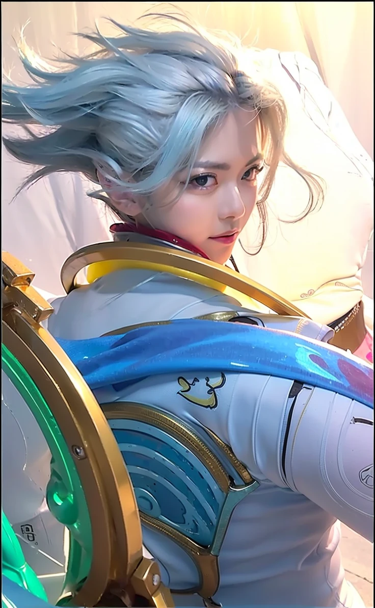 (8K, RAW photo, Best quality, Masterpiece:1.2), (Realistic, photo-realistic:1.37), Best quality, Ultra-high resolution, nfsw back lights, light leaks, Dynamic lighting, Slim, Smooth skin, (pureerosface_v1:1), Bond, navel, Kpop idol, (Beautiful detailed eyes:1),(Beautiful detailed face:1),(freebuffing:1.2), Outdoors, ulzzang-6500, 1boys, standing, Upper body, (:1.2), , from the front side, Front view, view the viewer, Huge breasts, arms back behind, street, Sunlight,