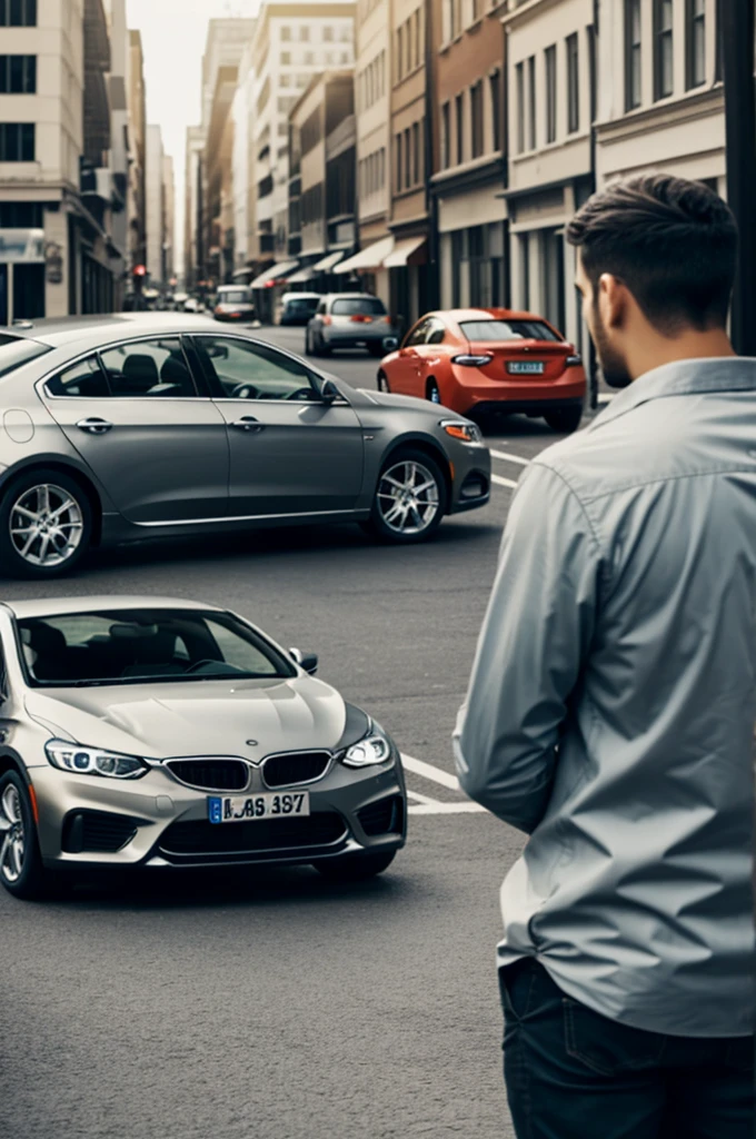 Two men,Stand on either side of a car