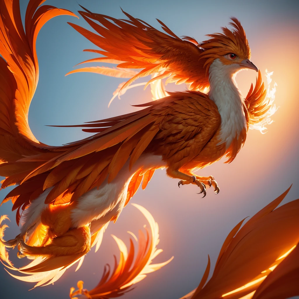 1 Anthropomorphic Phoenix Baby IP,(Cartoon Phoenix)(Front view:1.4),software,Exquisite facial features,(Orange feathers),Big round eyes,Clean white background,Natural Lighting,8K,masterpiece,Top quality,very good,Clay material,Pixar style, 3D Style, C4D, mixer,oc rendering