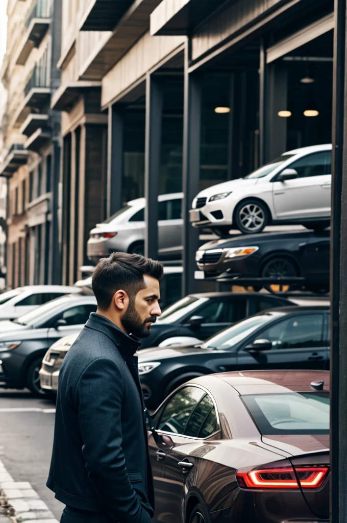 Man looking at cars outside an agency