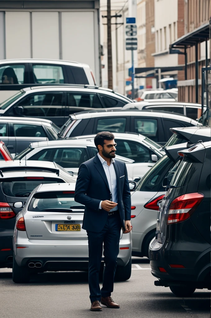 Man looking at cars outside an agency