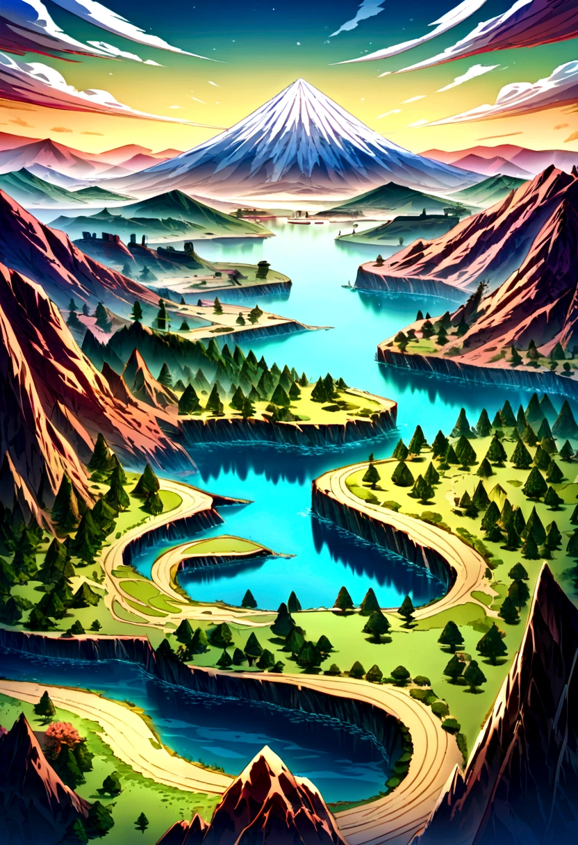Create a world with continents, countries and islands. Combine different types of terrain such as mountains, slopes, rivers, swamps and deserts