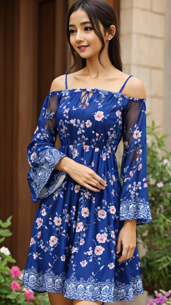 60 year old woman, flowery dress