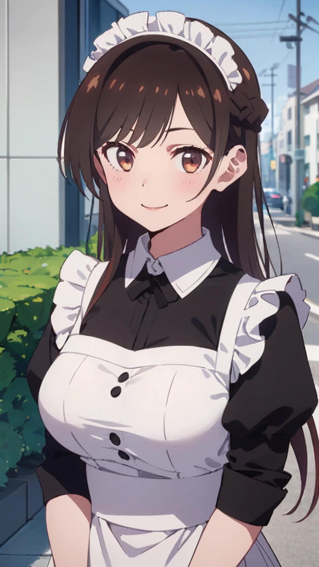 (((Pixel Perfect, Perfect in every detail))), alone, One girl, Chizuru Ichinose, Big Breasts,Maid clothes,Headband,View your viewers, smile, Upper Body: 1.0, Are standing