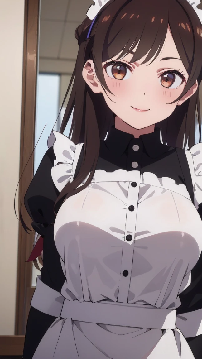 (((Pixel Perfect, Perfect in every detail))), alone, One girl, Chizuru Ichinose, Big Breasts,Maid clothes,Headband,View your viewers, smile, Upper Body: 1.0, Are standing