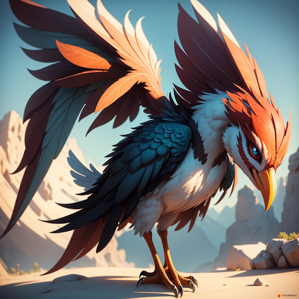 Close-up of a bird，It has a big beak., Lovely and detailed digital art, Cute numbers, 3D rendering style, Stylized 3D, Phoenix Art, Detailed digital 3D art, Detailed digital 2D fantasy art, Ultra-detailed colorful low-polygon art, Phoenix baby, great character design, Stylized 3d rendering