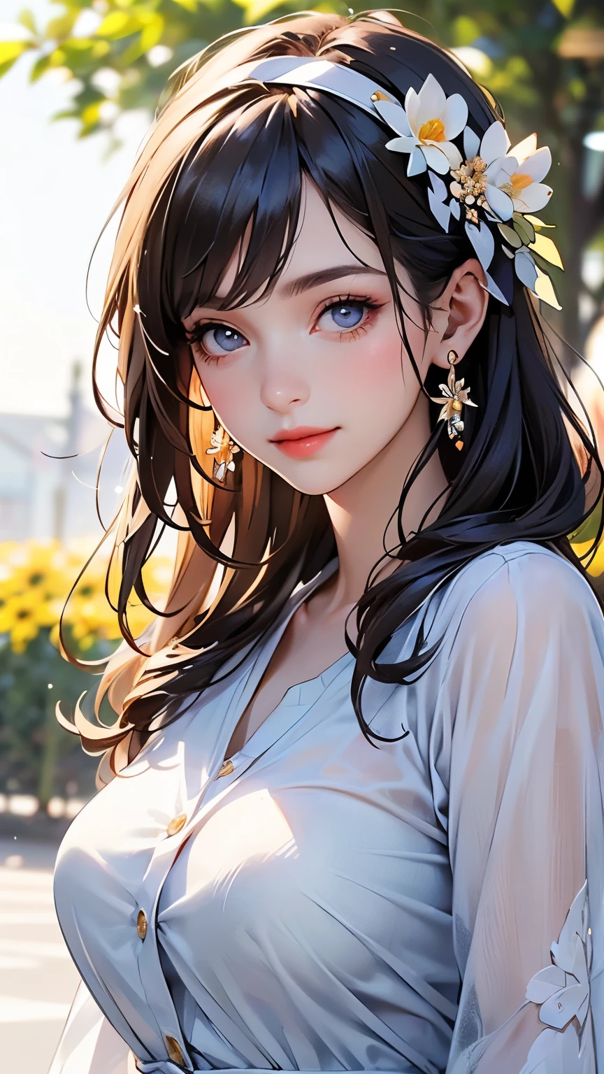 A close up of a woman with a flower in her hair - SeaArt AI
