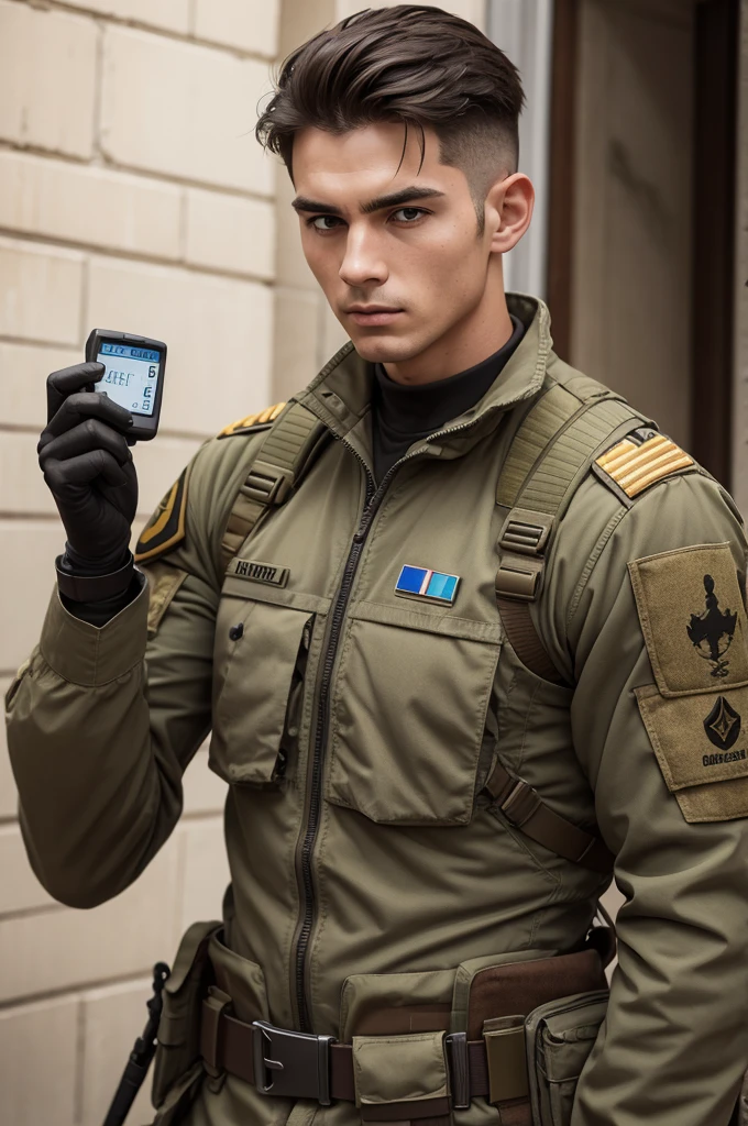 A soldier holding a scale
