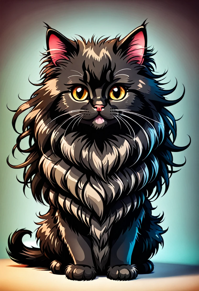 kitten fluffy cartoon with very long hair black with bangs