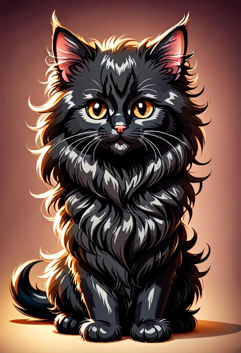  kitten fluffy cartoon with very long hair black with bangs