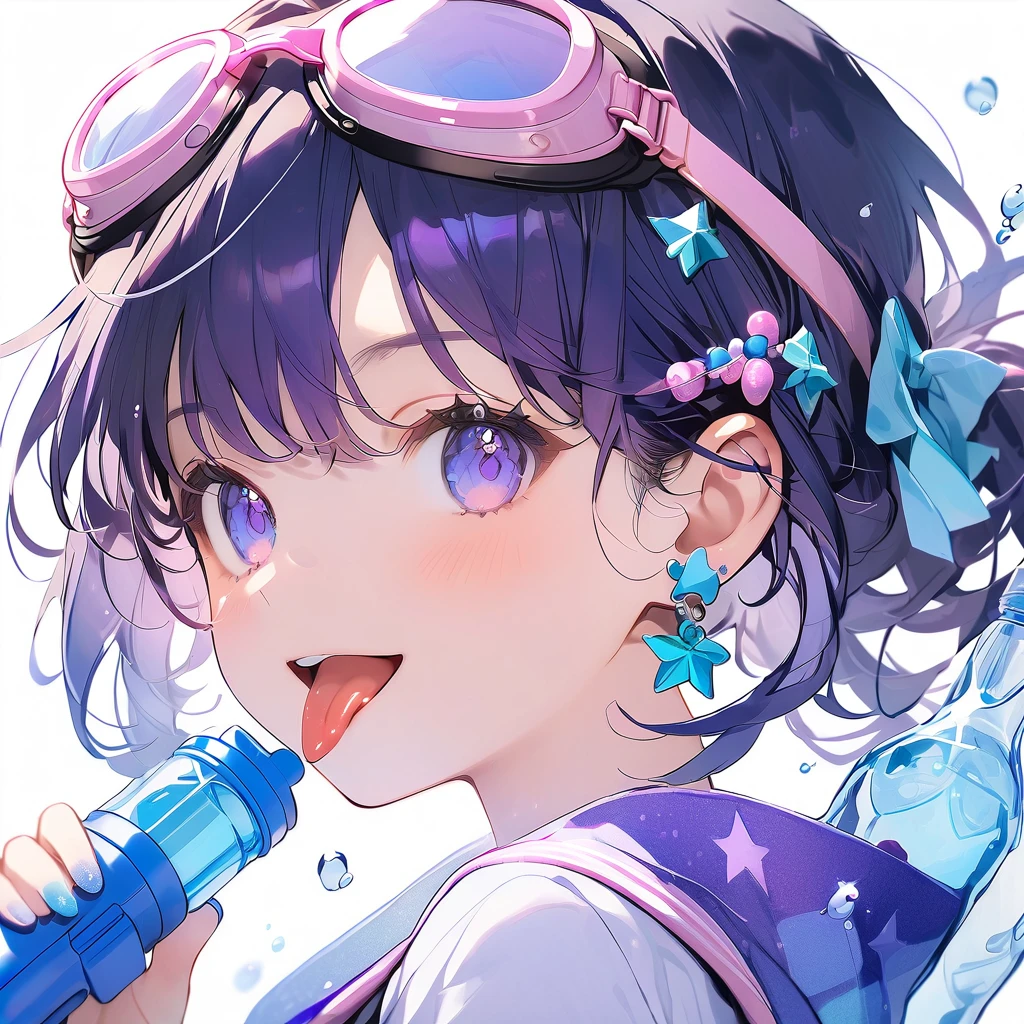 girl goggles earrings stick out tongue grape glitter cute energetic blue color sparkling water gun grape blue theme 