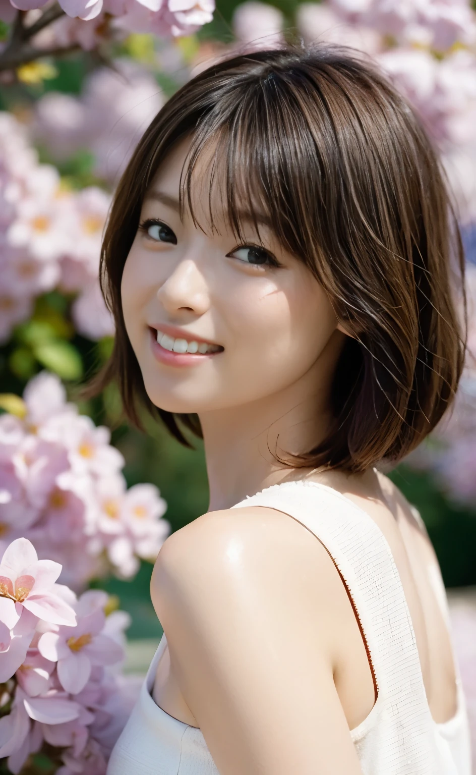 ((Perfect anatomy with detailed limbs)) ,Masterpiece,Ulzan 6500,(Photorealistic, capturing the essence of movement),(((Her short hair is set in an outward curl.))),1 female,He has a slim, muscular body that looks like a coke bottle, and long, slender legs.,((Beautifully blooming wisteria flowers line a straight trellis for about 100 meters.,A beautiful woman smiling contentedly, looking up at the wisteria)),Wearing a T-shirt, a long pleated skirt and stiletto heels,4k photo from behind,masterpiece,最high quality,Perfection face, perfection,((One beautiful tourist with brown eyes and hair)),Highly detailed face, Fine grain, A smile with the corners of the mouth raised, summer, Daytime,Full body portrait including feet,((Photos that capture the essence of the action:1.4)),(Skin with attention to detail:1.2),4K Ultra HD Digital SLR,high quality,Film Grain,Fujifilm XT3,A scene from a classic movie,(Saiharu Body),(Delicate eyes and face),Professional angle,Excellent detail,Beauty condensed in 1girl,Beautiful chestnut-colored bouncy hair,Beautiful face with a delicate and high nose,Long limbs like a model,Tight waist,High nose, Clear chestnut eyes, Glossy lips, 