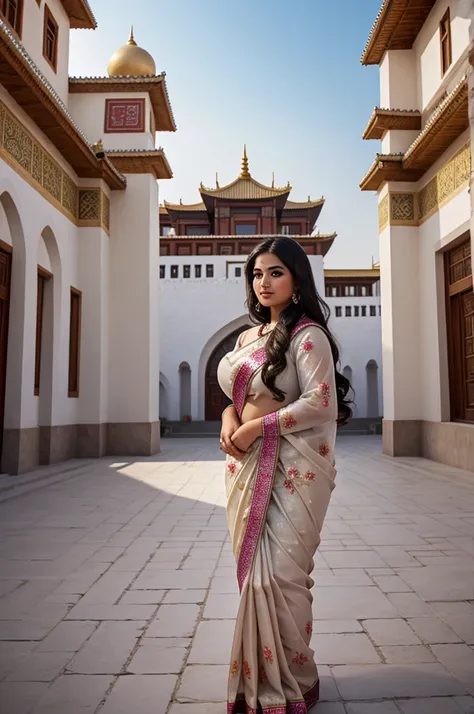 1 heavenly beautiful and goddess beauty cute and sweet looking face arabian female in front of potala palace, china, heavenly be...