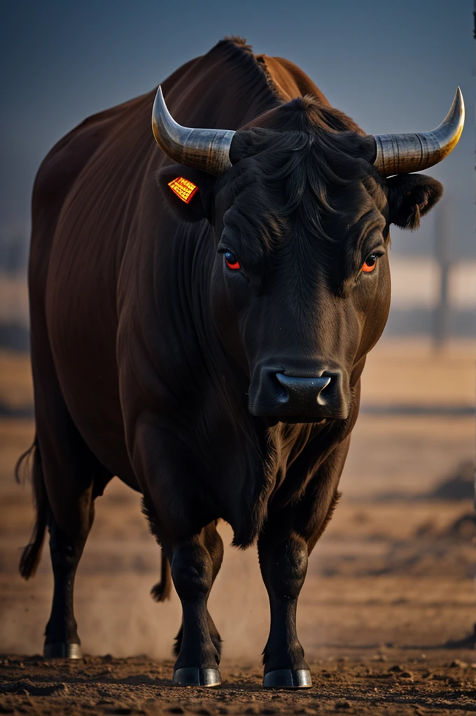 Bull glowing eyes standing upright