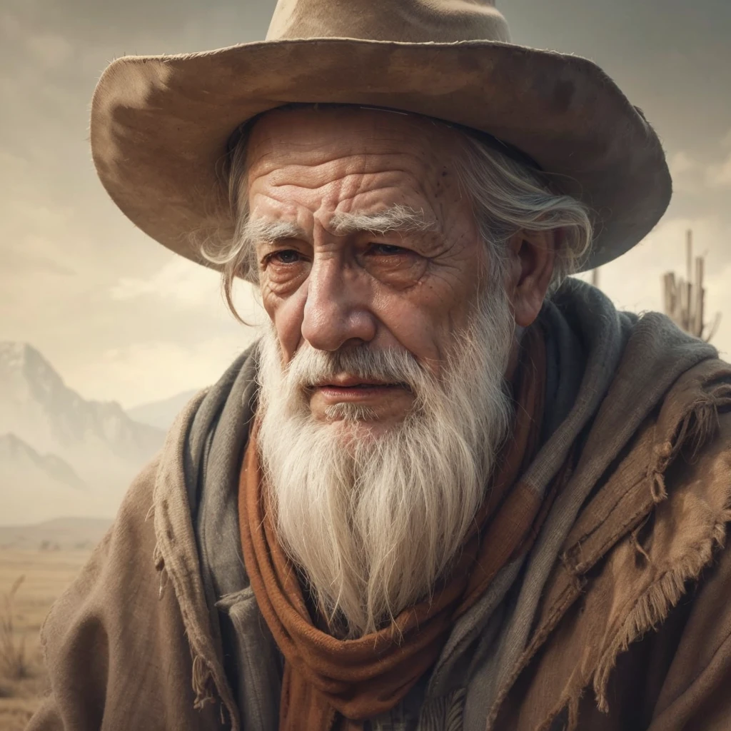 Create an image of a wise old man in a cowboy style hat 