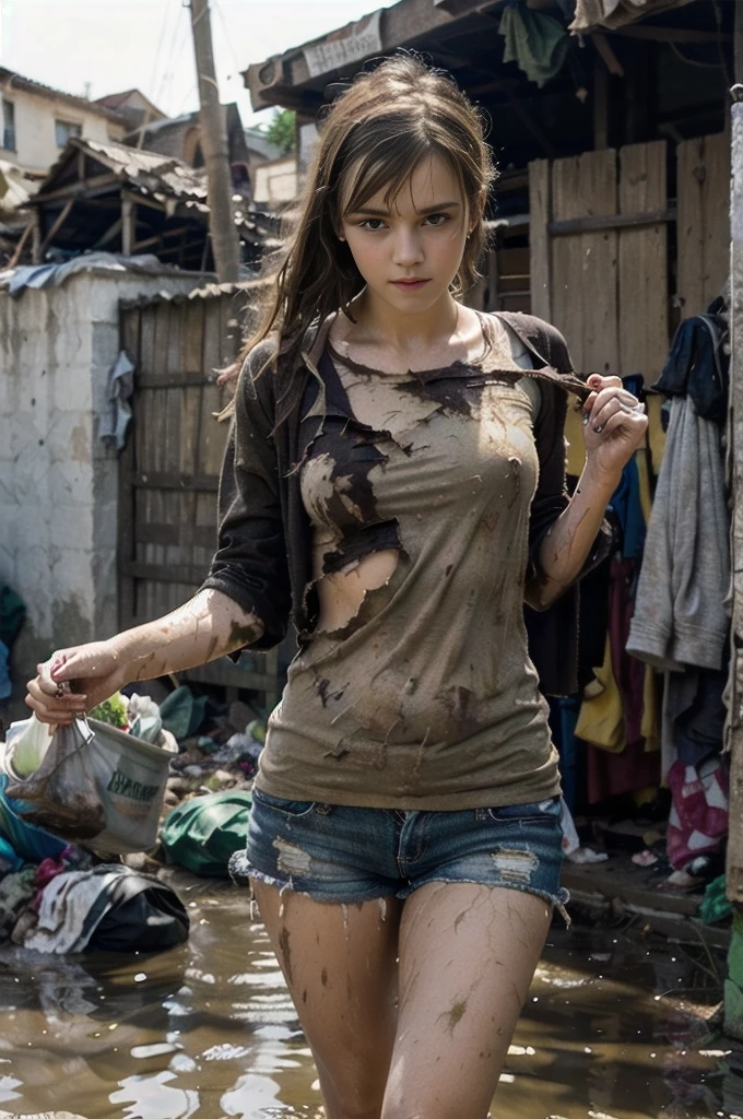 Emma Watson, Hermione Granger, ripped clothes, mud,garbage, slums