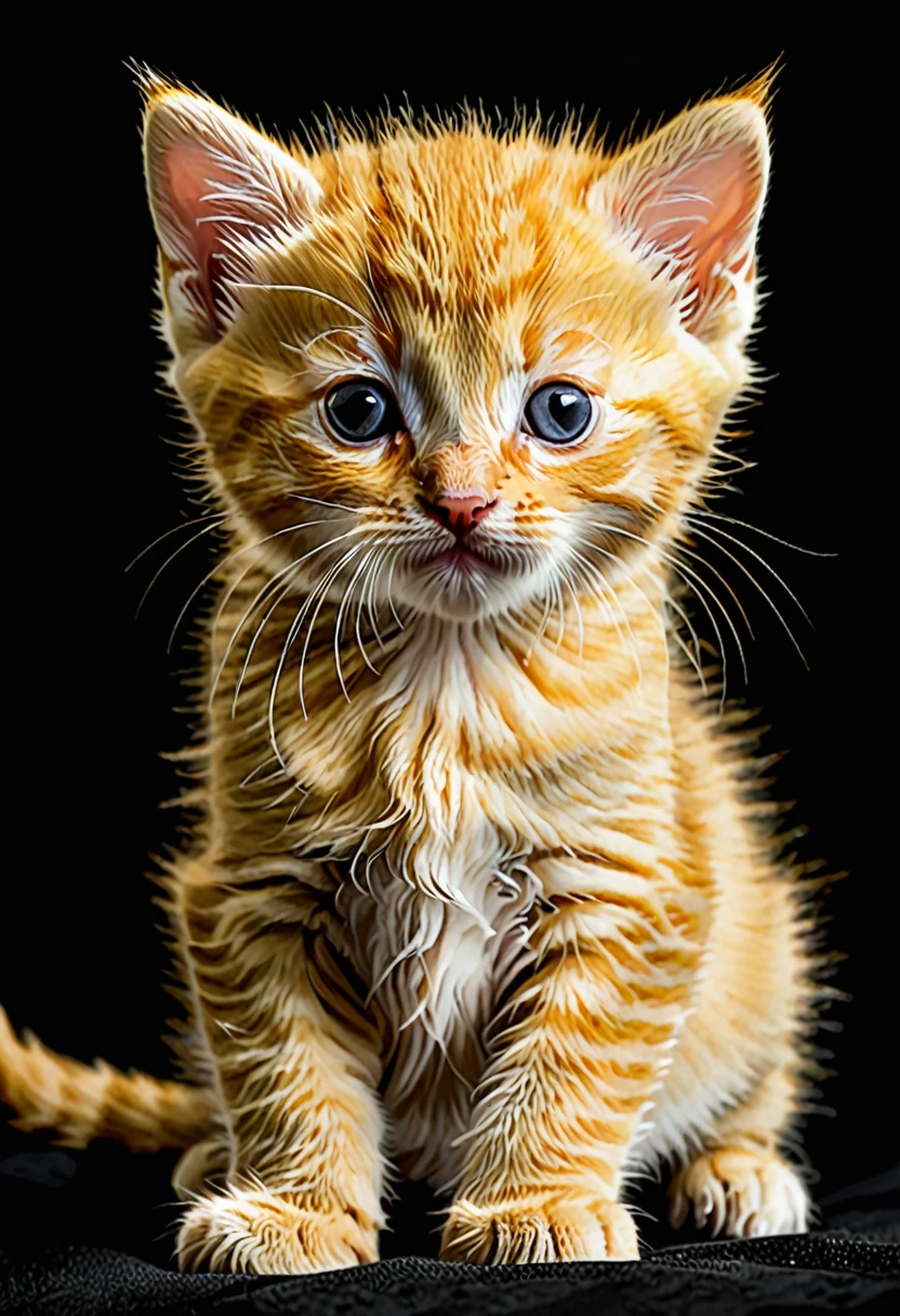 Yellow baby cat with black background