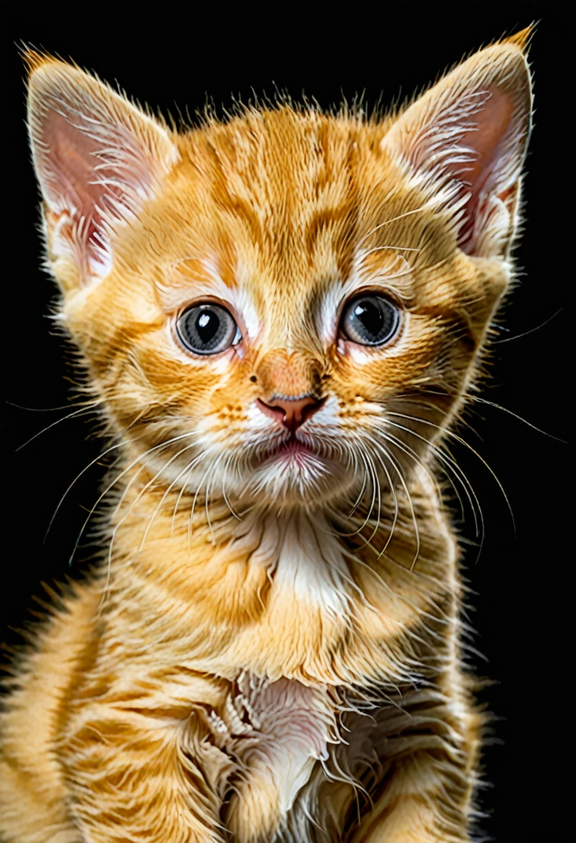 Yellow baby cat with black background