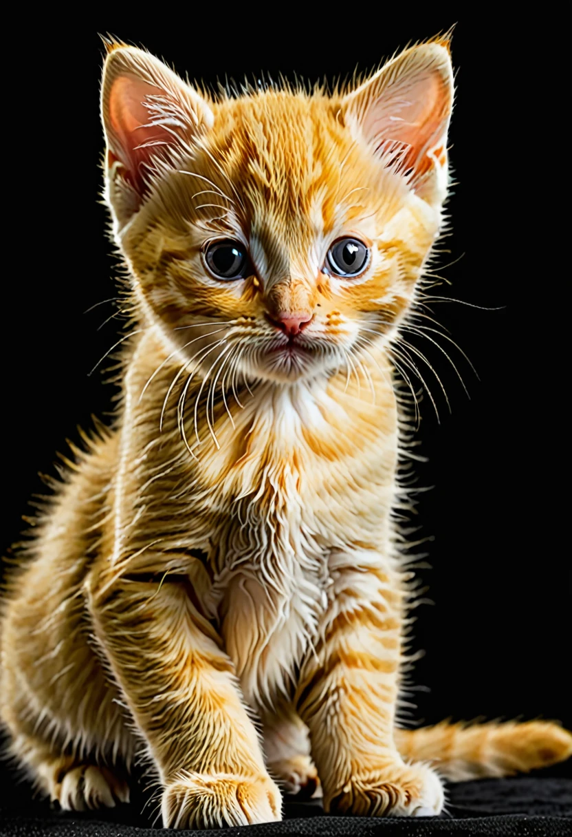 Yellow baby cat with black background