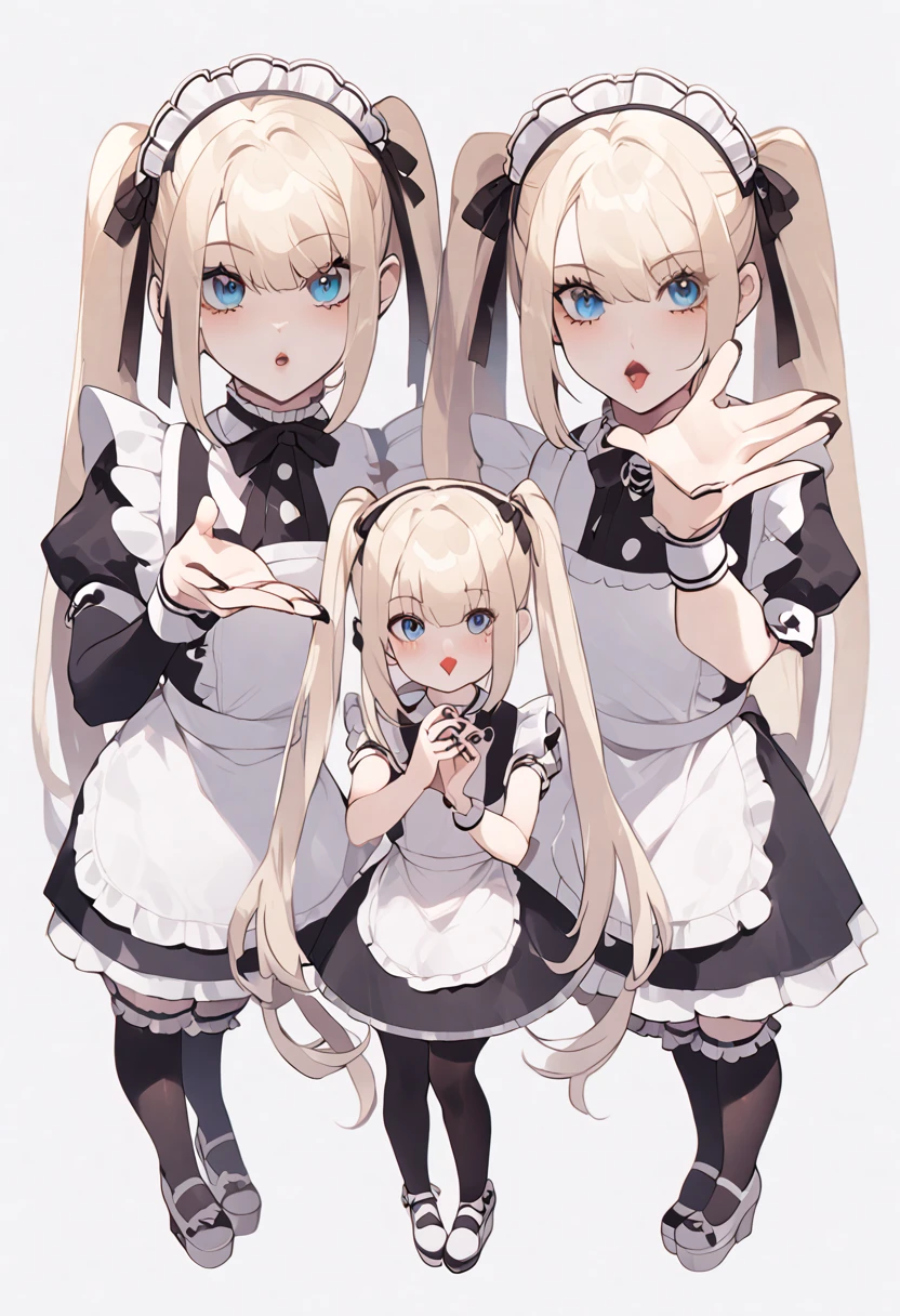 Marie rose, maid uniform, headdress, black stockings, mansion, ThiccWithaQ art style, Marie rose, cute, lewd, sexy, blowing kiss, fetallio gesture, horny, lustful, big ass, big hips, blue eyes, blone hair, pigtails, cute face, expressive face, sweet, She has fair skin, light blonde, bottom-length hair that's held up in twin-pigtails, She appears very young, Gothic Lolita Fashion, strapless maid dress, with arm sleeves. platform heeled shoes, black nail polish, Gothic arm accessories, and frequent use of the colors black and white are recurring elements in her additional outfits. Her ribbons are also always black, with the choice of pointed or tied ribbons,