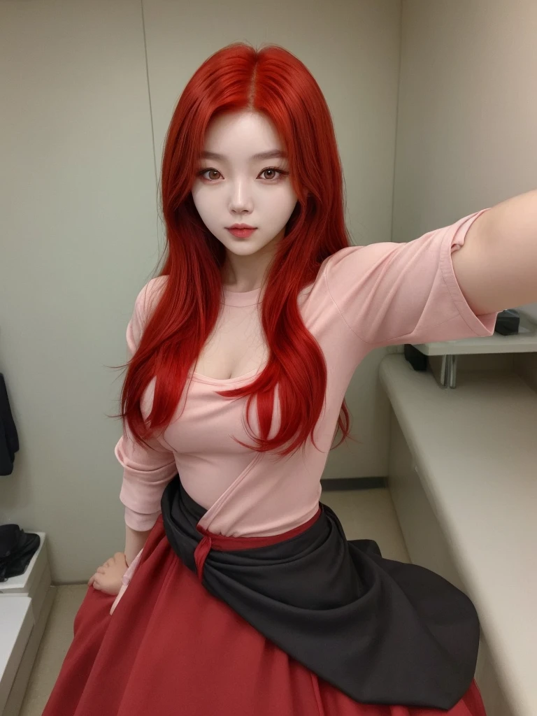 Korean woman selfie with red hair