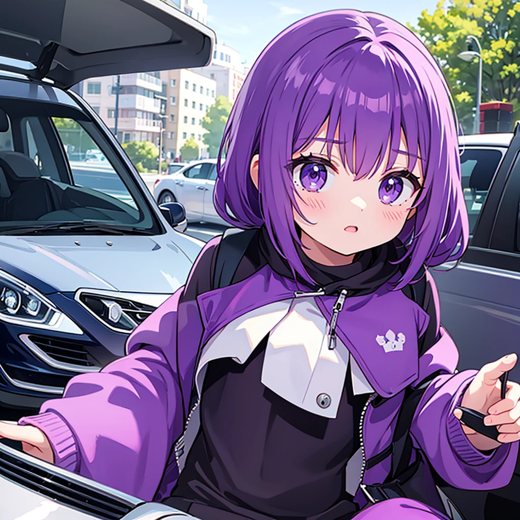 Purple Girl Rides A Car