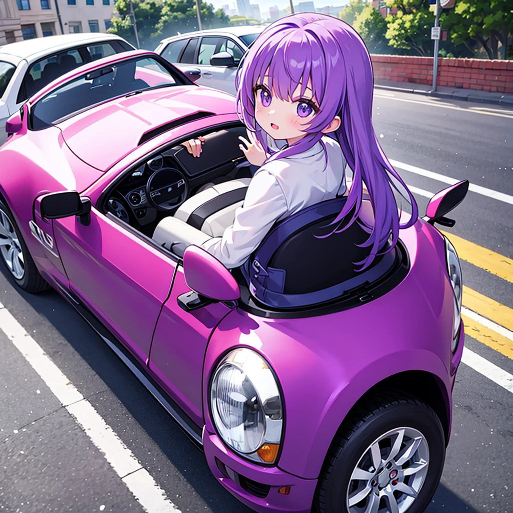 Purple Girl Rides A Car