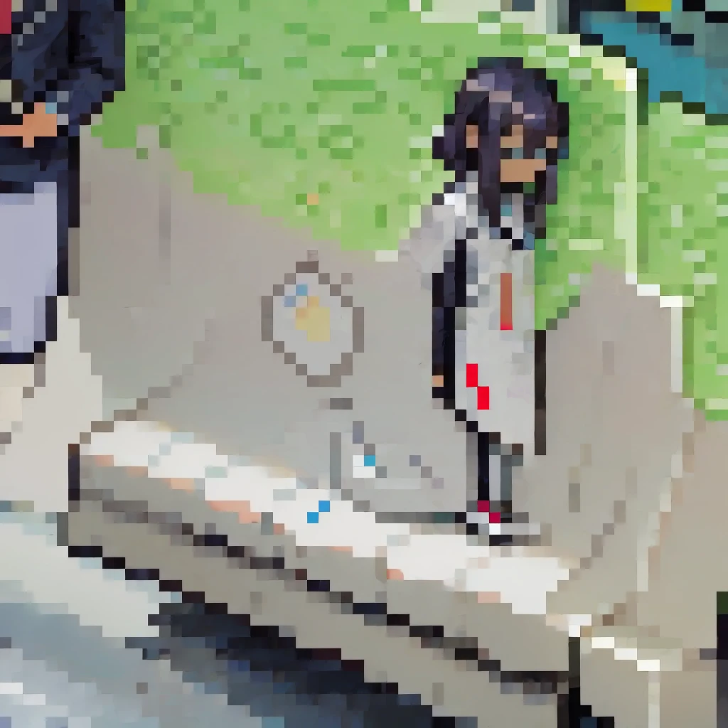 (pixel art_1.1)1female students,female students in front of me,female students is Sitting and sleeping on the train,standing on Young man,middle-aged Multiple Salaryman,One of them office worker is reading a newspaper,pixel art,8bit,NES,