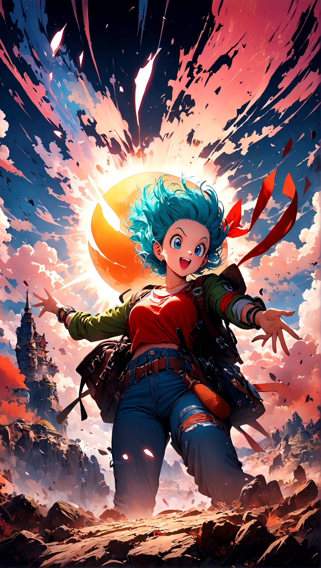 (1girl,bulma,dragon ball),,Intricate details,Wide range of colors,artwork,rendering,(masterpiece:1.3),(highest quality:1.4),(Super detailed:1.5),High resolution,Very detailed,unity 8k wallpaper,