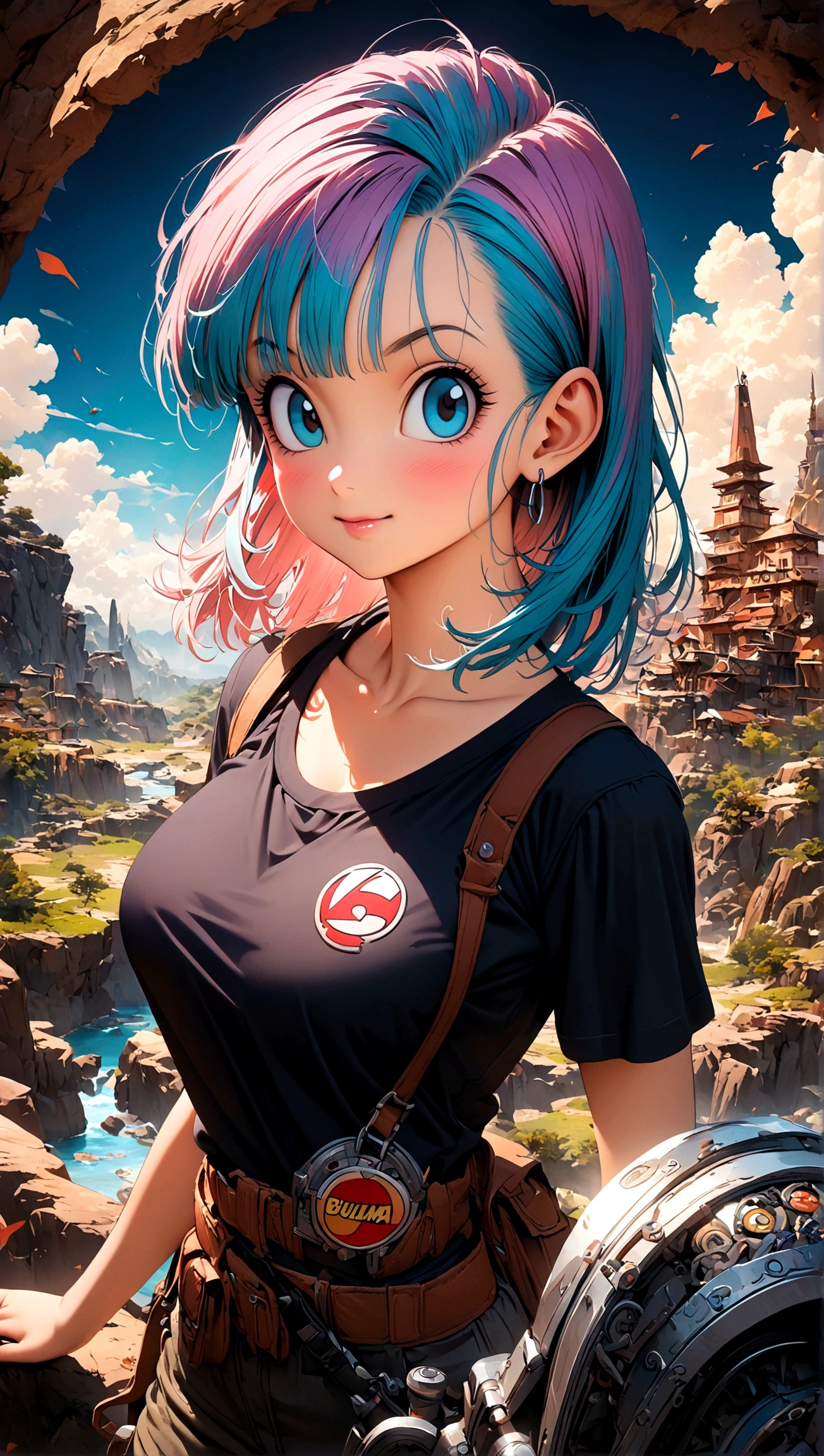 (1girl,bulma,dragon ball),,Intricate details,Wide range of colors,artwork,rendering,(masterpiece:1.3),(highest quality:1.4),(Super detailed:1.5),High resolution,Very detailed,unity 8k wallpaper,