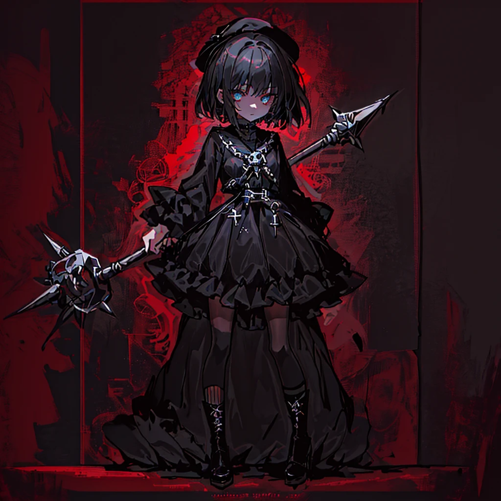 Wearing a black hat and a black dress、Anime girl holding a black and white stick, fashionable dark witch, dark witch character, Gap Moe Yandere Grimdark, witch girl, dark witch, 1 7 year old anime goth girl, Gloomy style, Witchcore Outfit, Dark art style, Holy Cyborg Necromancer Girl, Character Design : : Gothic