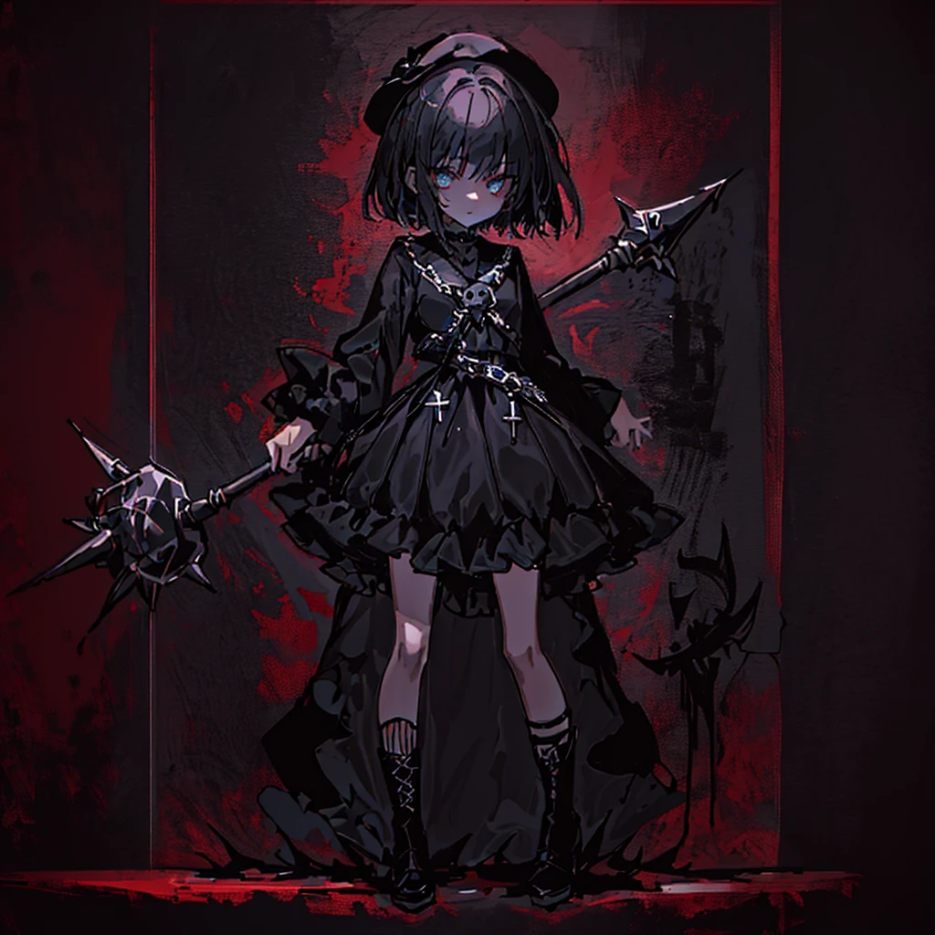 Wearing a black hat and a black dress、Anime girl holding a black and white stick, fashionable dark witch, dark witch character, Gap Moe Yandere Grimdark, witch girl, dark witch, 1 7  anime goth girl, Gloomy style, Witchcore Outfit, Dark art style, Holy Cyborg Necromancer Girl, Character Design : : Gothic