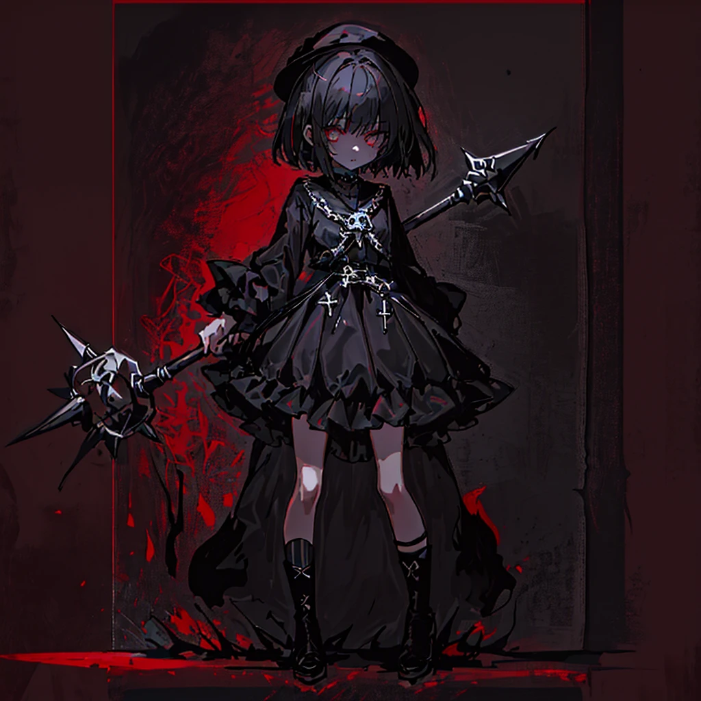 Wearing a black hat and a black dress、Anime girl holding a black and white stick, fashionable dark witch, dark witch character, Gap Moe Yandere Grimdark, witch girl, dark witch, 1 7  anime goth girl, Gloomy style, Witchcore Outfit, Dark art style, Holy Cyborg Necromancer Girl, Character Design : : Gothic