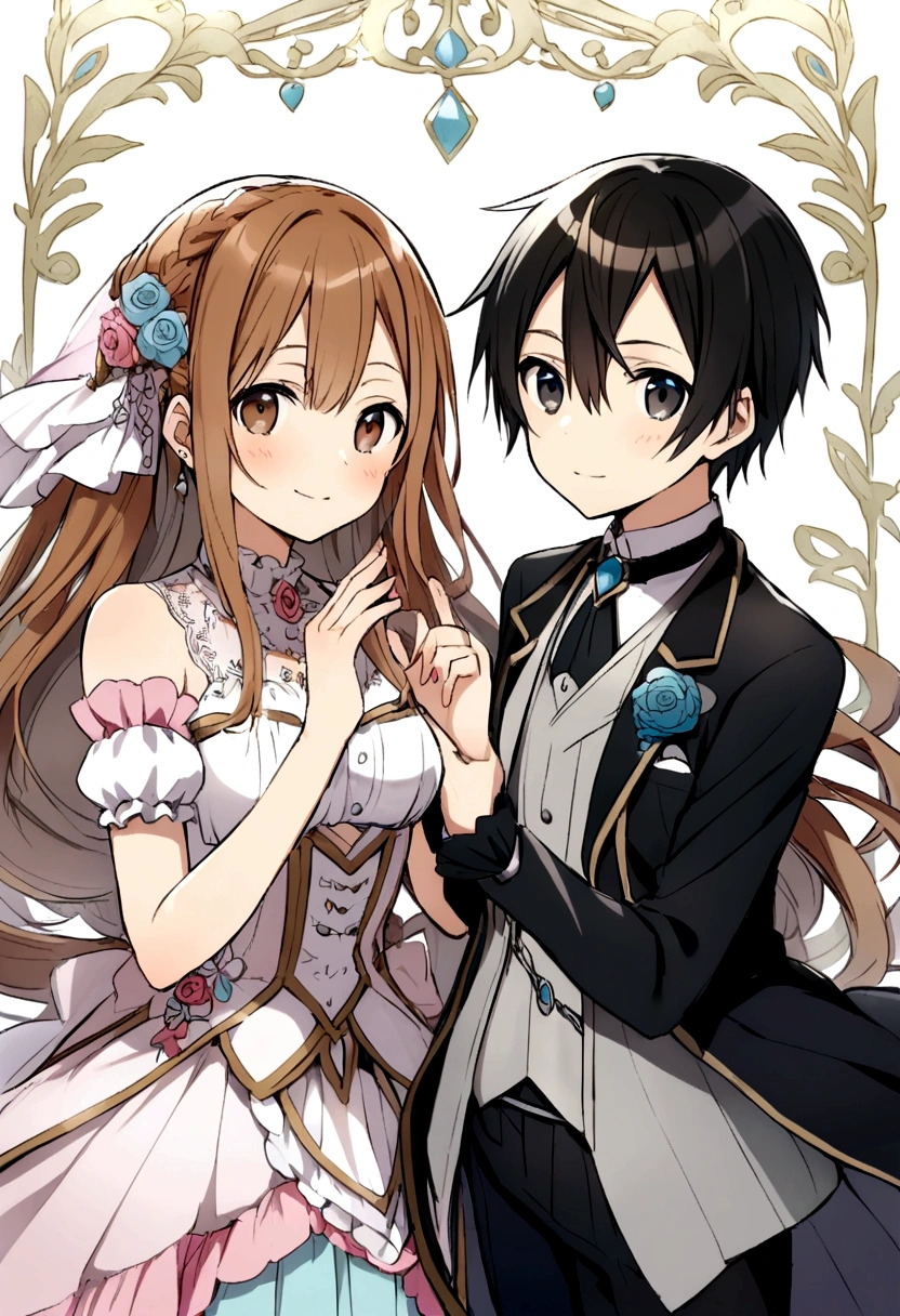 Kirito black eyes and Asuna brown eyes