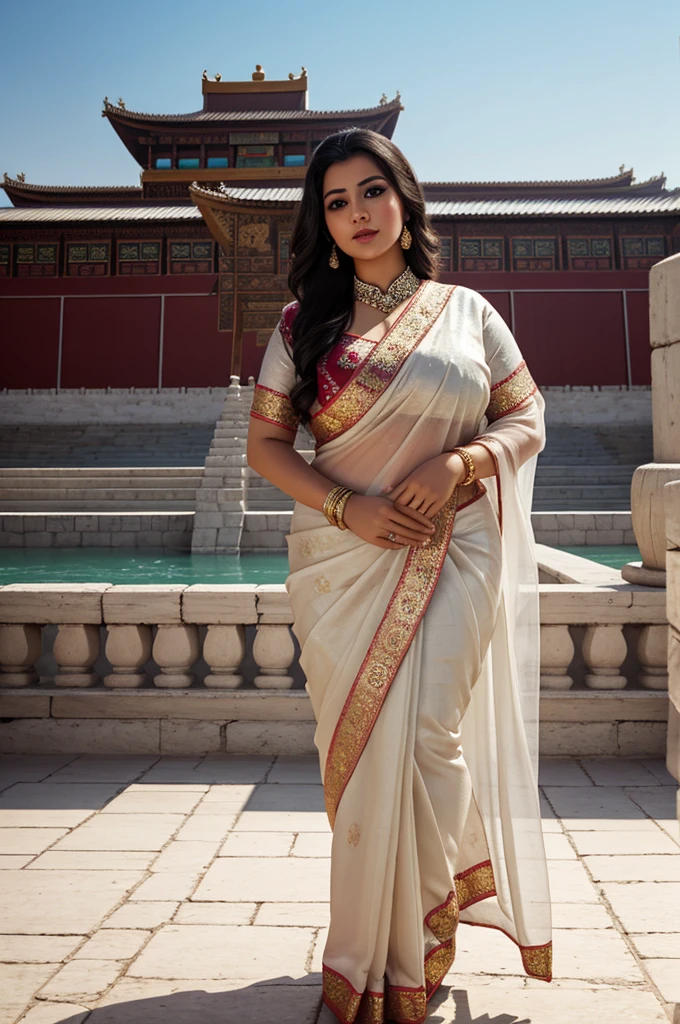 1 Heavenly beautiful and goddess beauty cute and sweet looking face Arabian female in front of Potala Palace, China, Heavenly beautiful Overweight, Heavenly beautiful Extremely fat, Heavenly beautiful and attractive Chubby figure , Heavenly beautiful looking and eye catching luxury style floral saree , reaching out, Heavenly beautiful Arabian woman, 16k, High resolution, masterpiece, highest quality, fine skin, outside view, Realistic Photograph