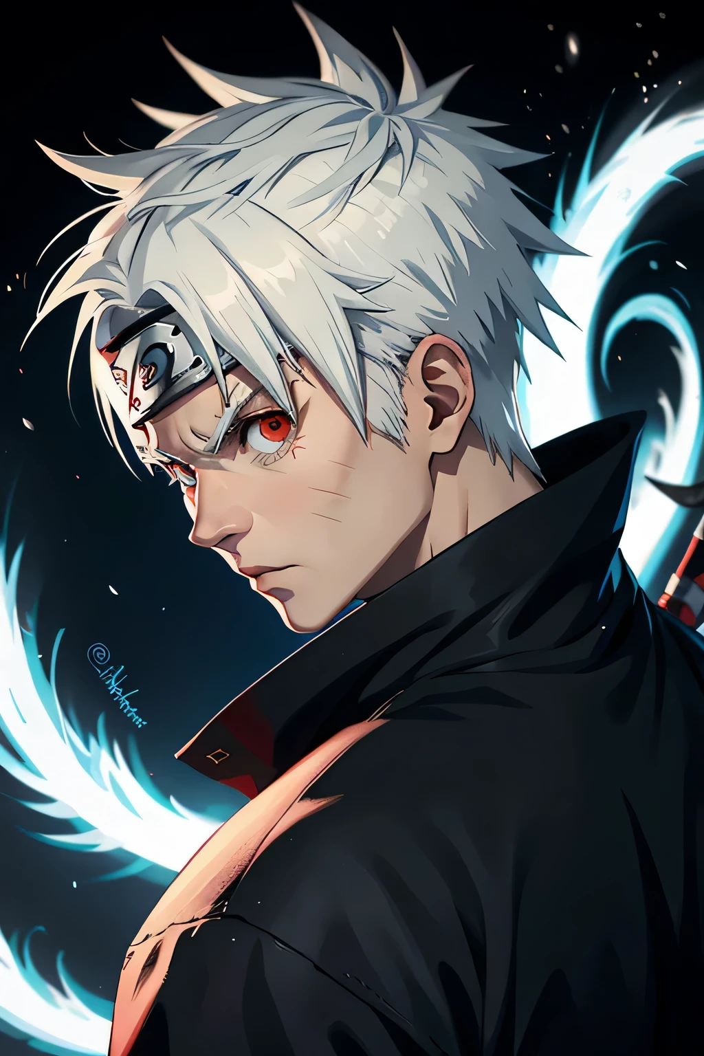 jack frost looking at the viewer, shinobi, naruto anime style, 1 male