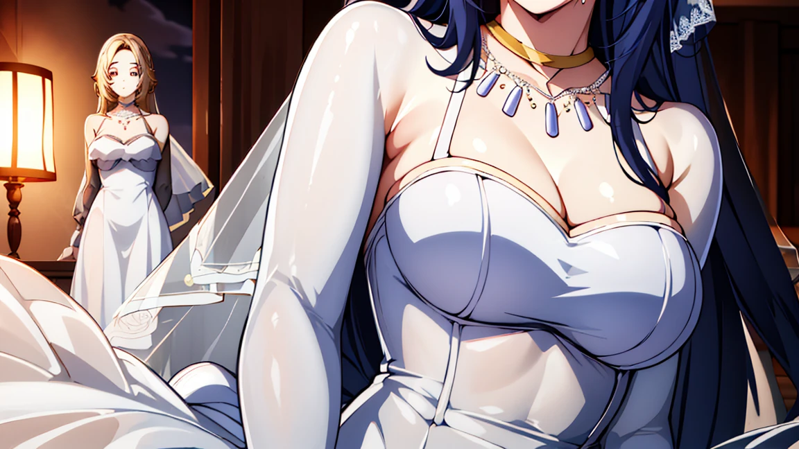 (4girls:1.5),pointy ears,necklace,Gem,Dark Blue hair,Dark Blue Eyes, Bangs, 
BREAK (transparent tulle wedding dress with long sleeve and long tail:1.5),
BREAK (Night:1.7), Japan, cyberpunk, CityView, Before Window, Standing at attention,armpits,arm up, expressive eyes,seductive smile, looking at viewer, NSFW,(Full_body), 
BREAK (masterpiece:1.2), best quality, high resolution, unity 8k wallpaper, (illustration:0.8), (beautiful detailed eyes:1.6), extremely detailed face, perfect lighting, extremely detailed CG, (perfect hands, perfect anatomy),