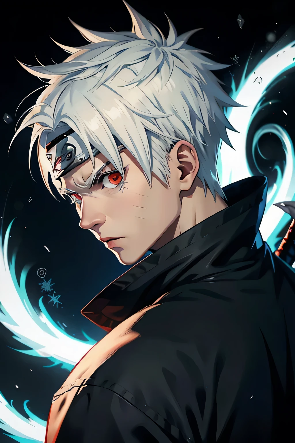 jack frost looking at the viewer, shinobi, naruto anime style, 1 male