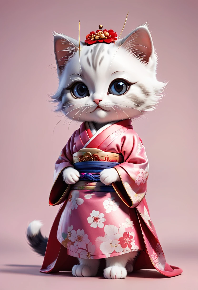 gently　cute　Kitten Geisha　Full Body Shot　Facing the viewer