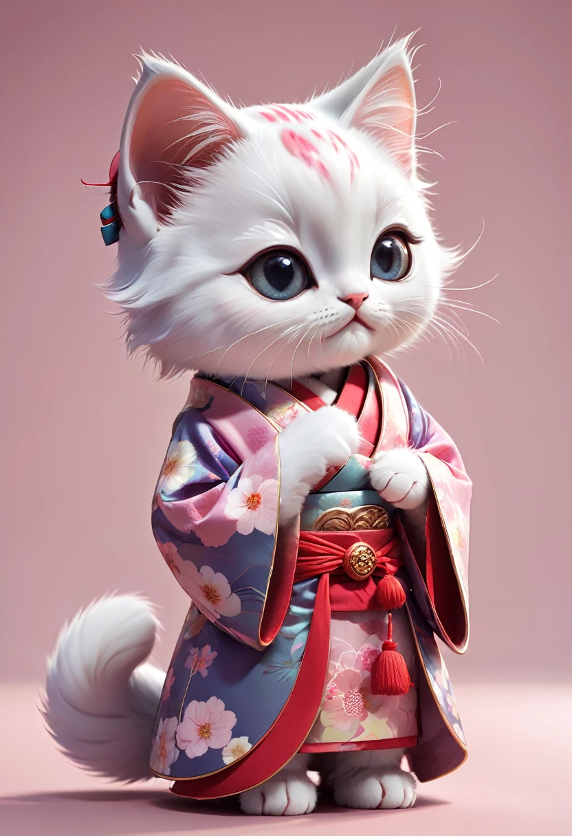 gently cute Kitten Geisha Full Body Shot Facing the viewer