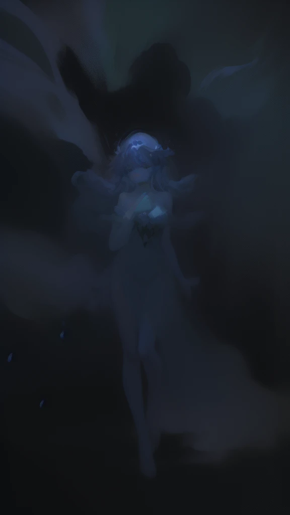 ((SFW)), (best quality,4k,8k, high res,masterpiece:1.2), ((masterpiece)), (((best quality))), slightly muted colors, hair color, hairstyle fax, eyes, clouds, flowy hair, stars in hair, adult, starry eyes, sea, ocean, celestial, hairstyle fax, deity, muted blue hair, sky-like hair with stars, ocean hair, soft smile, (({comforting aura})) (((abstract:0.5, melting elements from the painting, ghostly, transparent))), angels, luminous, bright character, ghostly luminous character, siren, mesmerizing siren, ((2 figures, one dark figure and one light figure mesmerizingly together in the most ethereal romantic artwork))