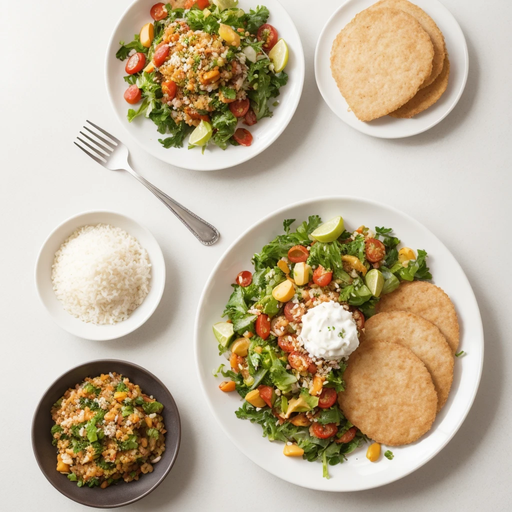 a small plate of vegetarian food on a white background