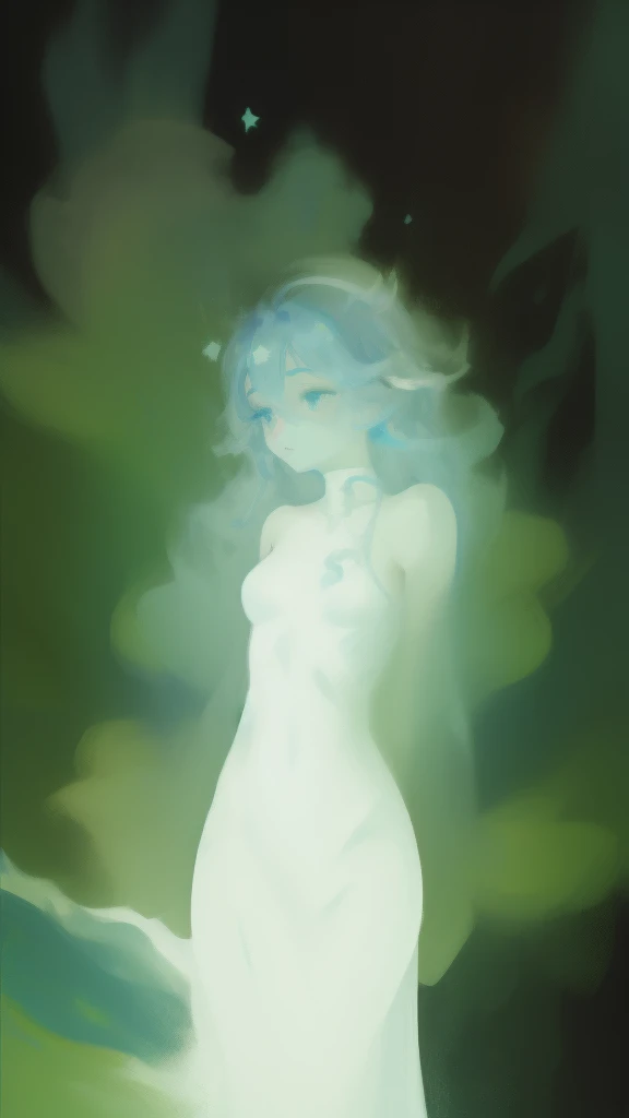 ((SFW)), (best quality,4k,8k, high res,masterpiece:1.2), ((masterpiece)), (((best quality))), slightly muted colors, hair color, hairstyle fax, eyes, clouds, flowy hair, stars in hair, adult, starry eyes, sea, ocean, celestial, hairstyle fax, deity, muted blue hair, sky-like hair with stars, ocean hair, soft smile, (({comforting aura})) (((abstract:0.5, melting elements from the painting, ghostly, transparent))), angel, luminous, bright character, ghostly luminous character, siren, mesmerizing siren