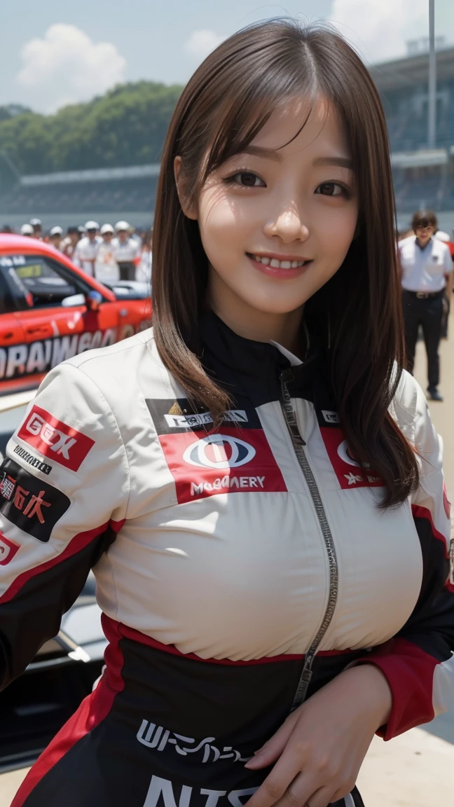 1 Japanese woman、Big Breasts
(((masterpiece))), ((Highest quality)), ((Intricate details)), (((Ultra-realistic)), Disorganized solutions, far and near method, Very detailed, reality, 1 Girl, {8K Photo Quality:1.2}、{Ultra-high resolution photo quality:1.2}、{Super Real 1.2}、{Perfect limbs}、{Japanese}、masterpiece、Browsing Caution、1 female、alone、Wearing a race queen outfit with lots of sponsor logos、Costumes with lots of sponsor logos、{In the pits at a car race}、She is a race queen、dynamic sexy pose、smile、