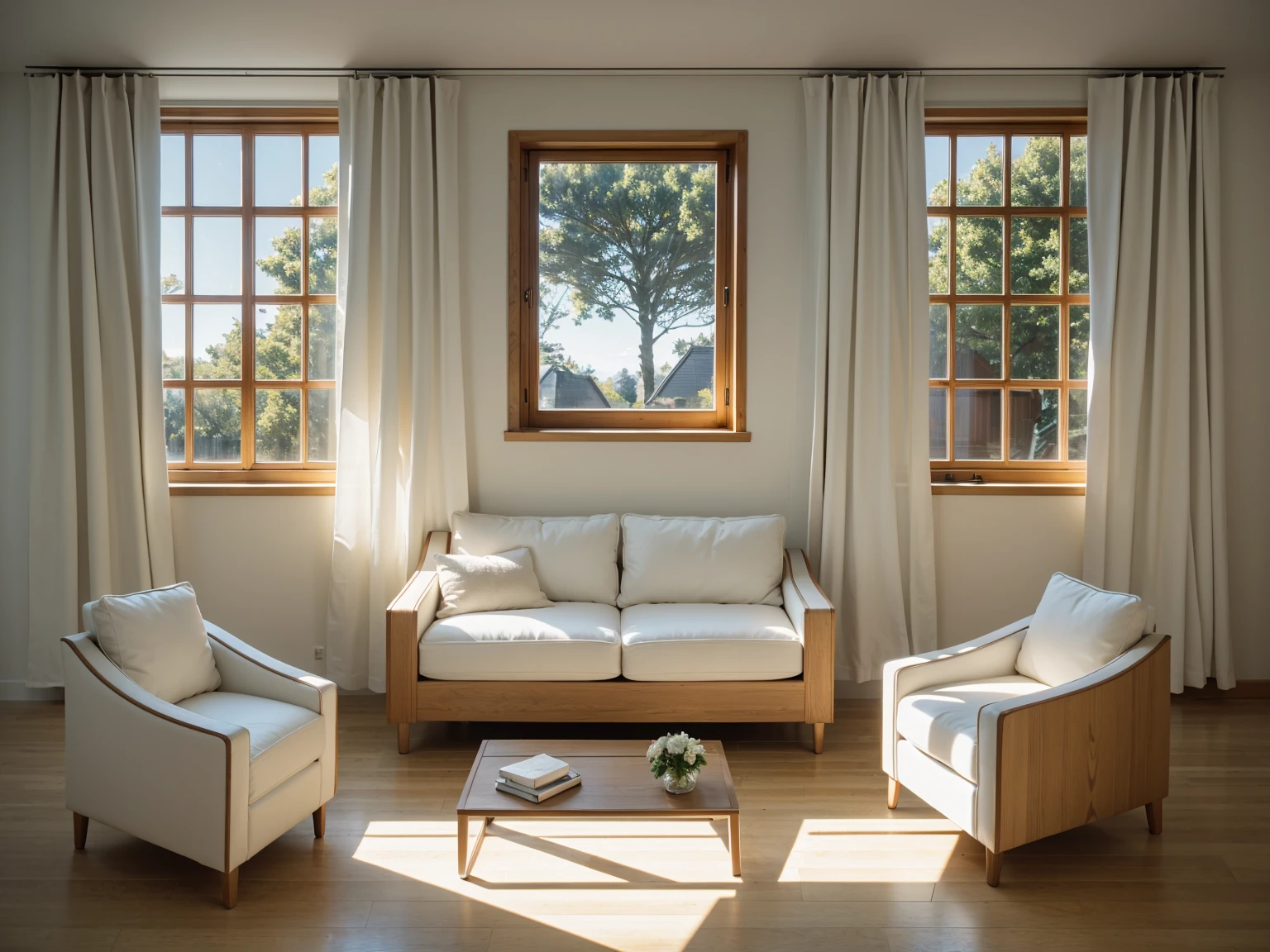 Iso perspective with close-up shots of the entire A modern house model, white walls, flat roof and wooden windows, surrounded by trees, Soft lighting, architectural design in detail, style of modern photography